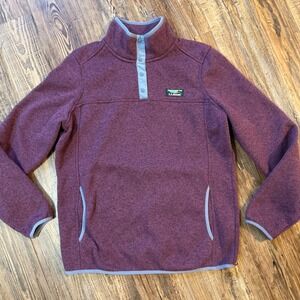 LL Bean Sweater Fleece Pullover Womens Medium Burgundy Snap Mock Neck Hiking
